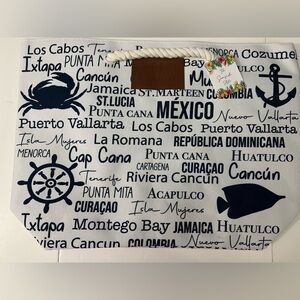 Marca The Seaside Style Beach Canvas Look Tote Large Caribbean Mexico Fish Crab